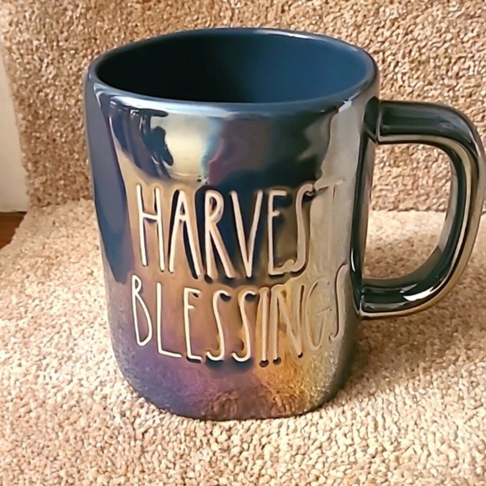 Rae Dunn "Harvest Blessing" Iridescent Blue Mug NEW!